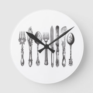  papiermachine Black White Fork Spoon Knife 1800's Ronde Klok