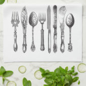 papiermachine Black White Fork Spoon Knife 1800's Theedoek (Gevouwen)