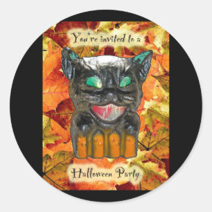 Papiermachine Kat Halloween Party Invitation Stick Ronde Sticker