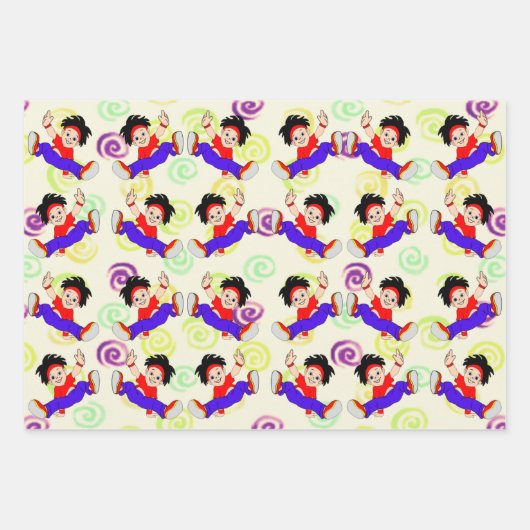 Papierontwerp van een kleurrijke dansjongen samenv inpakpapier vel (Voorkant 2)