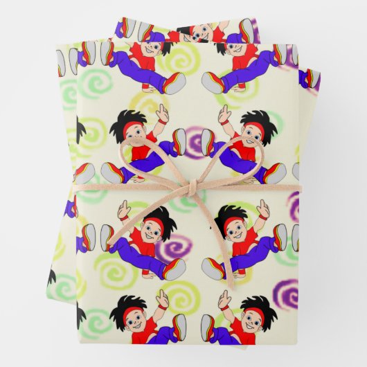 Papierontwerp van een kleurrijke dansjongen samenv inpakpapier vel (In situ)