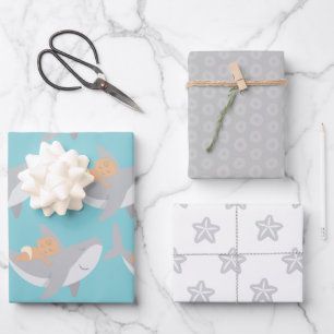 Papierplaat met zoete haaienwand Baby shower Inpakpapier Vel