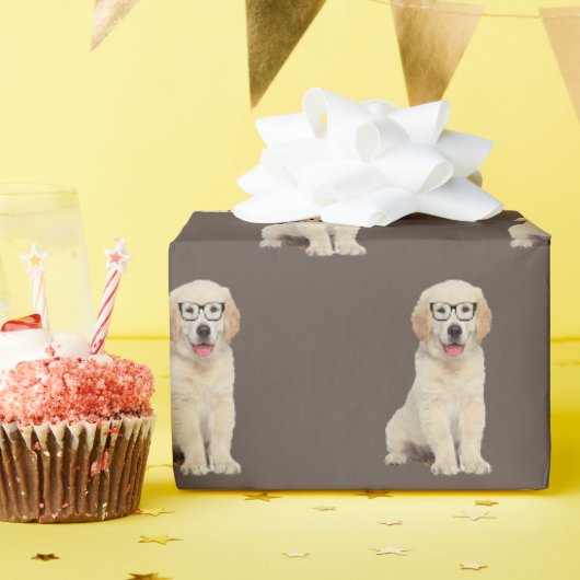Papiers Cadeaux avec Chiot Golden Retriever avec L (Fête d'anniversaire)