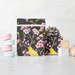 Papiers Cadeaux Canaris Jaunes Et Fleurs De Cerisi