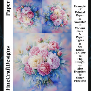 Papiers Craft Romantiques Fleurs de Peonies à l'aq