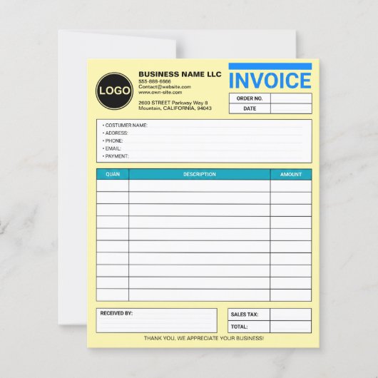 Papiers de facture de vente à logo d'entreprise pe (Devant)