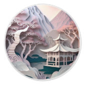 Papieruitsnijder Pavilion Landscape Ceramic Knob. Keramische Knop (Voorkant)