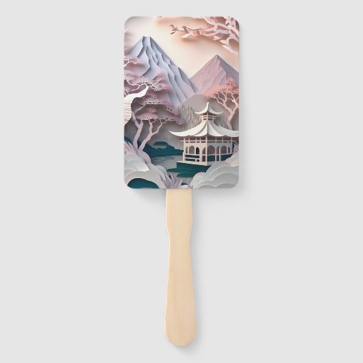 Papieruitsnijder Pavilion Landscape Set van ventil Handwaaier (Achterkant)