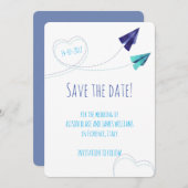 Papiervliegtuig waterverf sla de datumkaart op save the date (Voorkant / Achterkant)