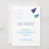 Papiervliegtuig waterverf sla de datumkaart op save the date (Voorkant)