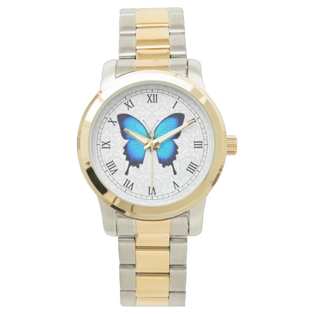 Papilio Ulysses Blauw Vlinder Horloge (Voorkant)