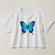 Papilio Ulysses Butterfly Dames Crop Shirt