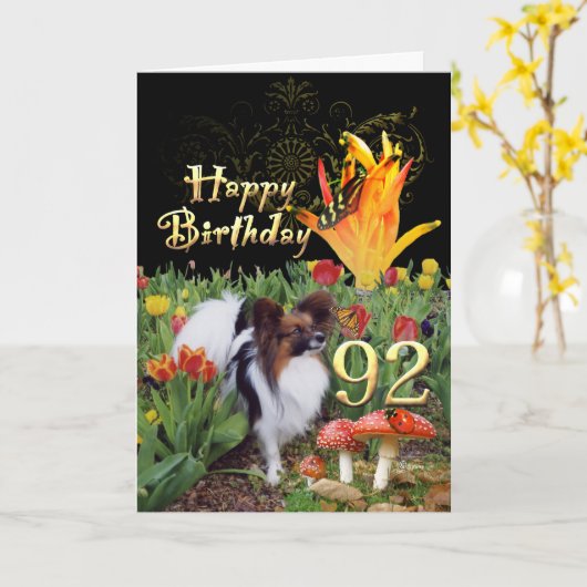 Papillion chien Happy 92 Carte Anniversaire Spécif (Fleur jaune)