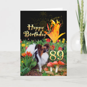 Papillion hond Happy 89 Verjaardagskaart Leeftijd Kaart