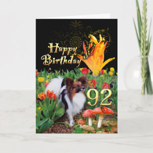 Papillion hond Happy 92 Verjaardagskaart Leeftijds Kaart