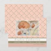 Papillion Roze/Groen · Geboorteaankondiging Aankondigingskaart (Voorkant / Achterkant)