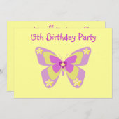 Papillon, 15e anniversaire Invitation à la fête (Devant / Derrière)