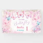 Papillon 1er Anniversaire Fille rose Bannière d'ét (Horizontal)
