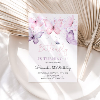 Papillon 1er anniversaire Invitation fille