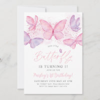 Invitation Papillon rose pourpre Premier anniversaire Invitat