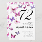 Papillon 72e Invitation anniversaire en rose /pour (Devant / Derrière)