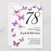 Papillon 78e anniversaire Invitation en rose /pour (Devant)