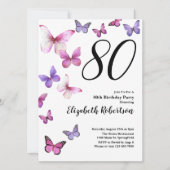 Papillon 80e anniversaire Invitation en rose /pour (Devant)