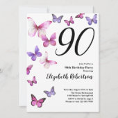 Papillon 90e anniversaire Invitation en rose /pour (Devant)