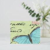 Papillon à ailes bleues sur carte postale Turquois (Debout devant)