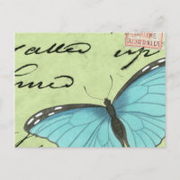 Papillon à ailes bleues sur carte postale Turquois