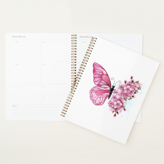 Papillon à fleurs avec Sakura rose (Devant avec enveloppe)