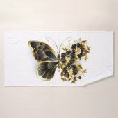 Papillon à fleurs d'or avec orchidée noire (Serviette de bain)
