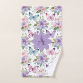 Papillon à l'aquarelle dans une prairie & monogram (Serviette à main)