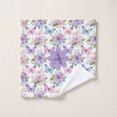 Papillon à l'aquarelle dans une prairie & monogram (Gant de toilette)