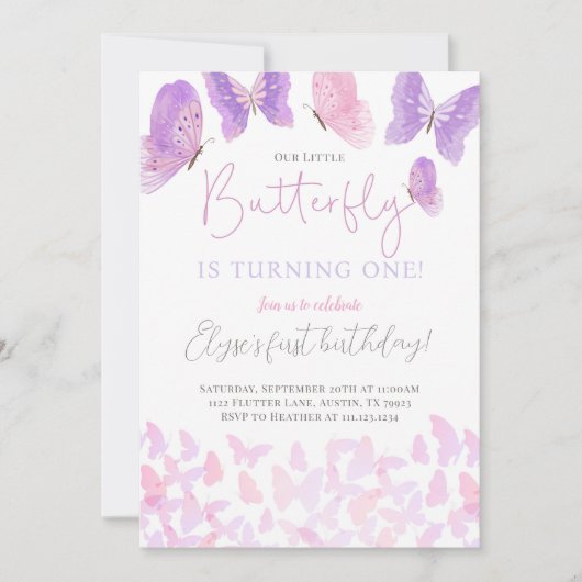 Papillon Anniversaire Fête Invitation Papillons (Devant)