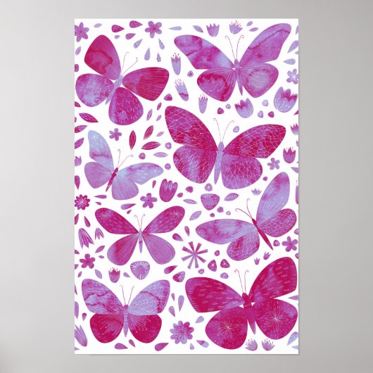 Papillon Aquarelle Affiche Rose Magenta (Devant)