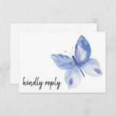 Papillon aquarelle bleu simple Réponse aimable (Devant / Derrière)