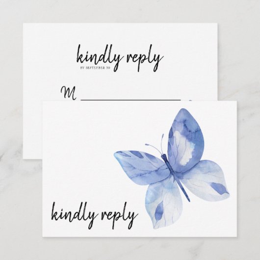 Papillon aquarelle bleu simple Réponse aimable (Devant / Derrière)