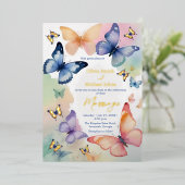 Papillon Aquarelle Papier Or Invitation (Debout devant)