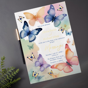 Papillon Aquarelle Papier Or Invitation