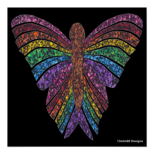 Papillon Arc-en-ciel (noir) - Affiche imprimée (Devant)