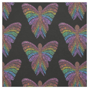 Papillon Arc-en-ciel (noir) - Tissu en coton peign