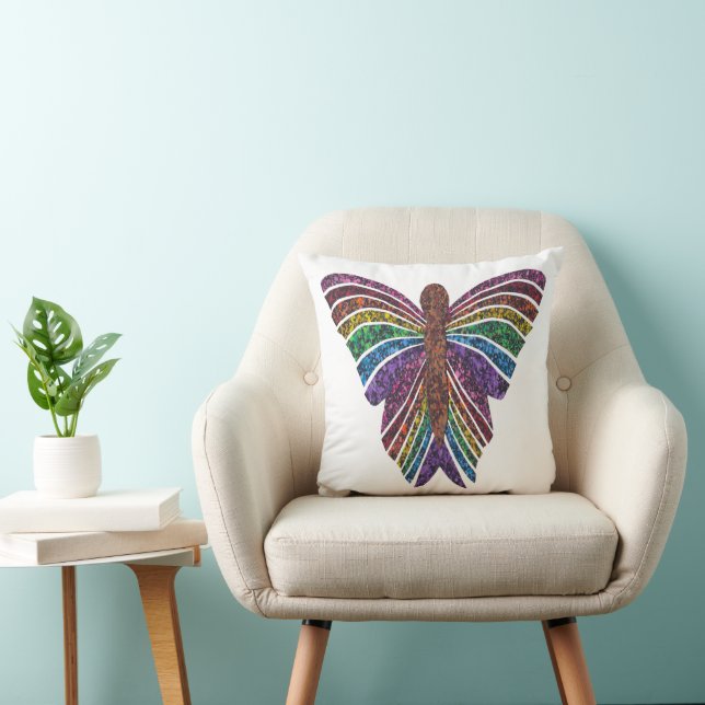 Papillon Arc-en-Ciel (simple blanc) - Oreiller (Chaise)