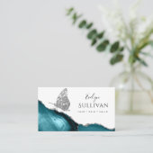 papillon argenté et carte de visite d'agate turquo (Debout devant)