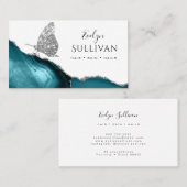 papillon argenté et carte de visite d'agate turquo (Devant / Derrière)