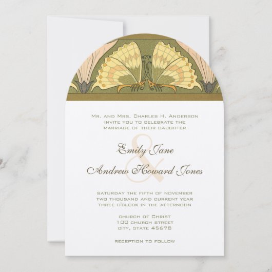 Papillon Art déco Calla Lily Faire-part de mariage (Devant)