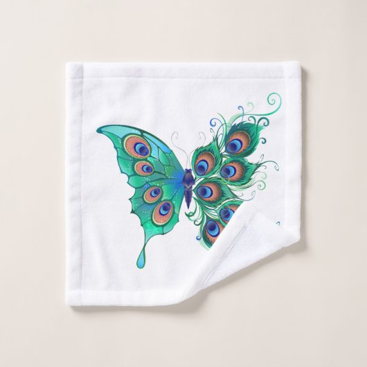 Papillon aux plumes de paon vert (Gant de toilette)