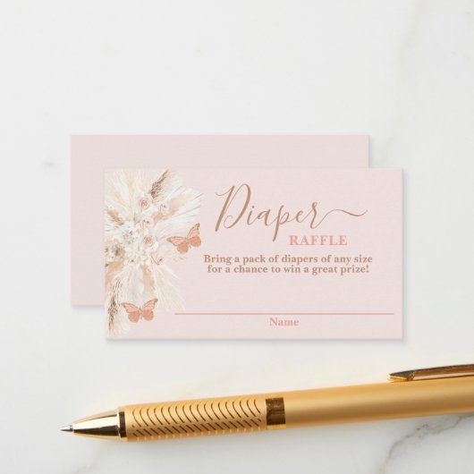 Papillon Baby shower fille Déchets Carte Raffle (Devant/Arrière en situation)