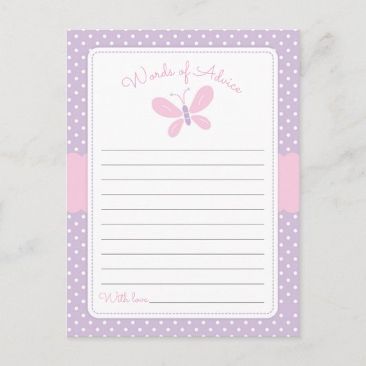 Papillon Baby shower Mots de conseil rose violet (Devant)