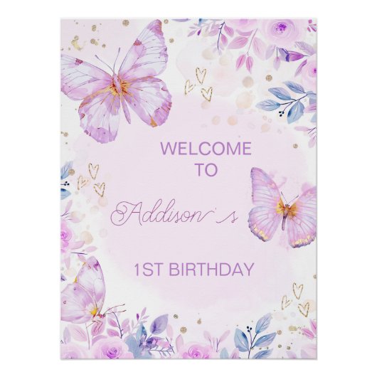 Papillon blanc Affiche de bienvenue d'anniversaire (Devant)